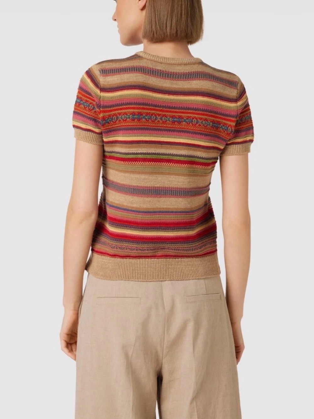 Lauren Ralph Lauren Sunset Striped Short Sleeve Knit Sweater Black Label Size M - Picture 2 of 6